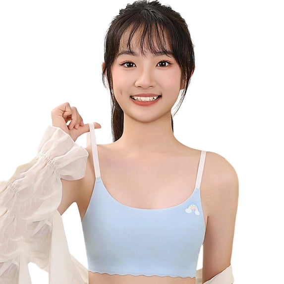 Girls Sports Bras 6-11 Seamless Racerback Training Bras for Girls-No Pads, Chest Double Lined Blue 10-11Y