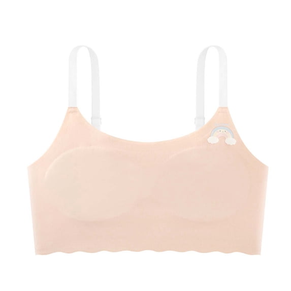 Girls Sports Bras 6-11 Seamless Racerback Training Bras for Girls-No Pads, Chest Double Lined Pink 10-11Y