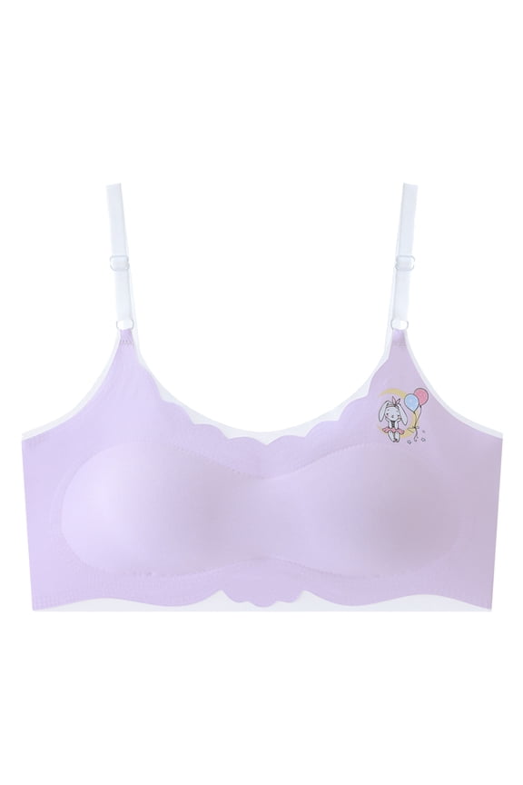 Girls Sports Bras Ages 8-12 Cute Cartoon Graphic Girl's Training Bra Seamless Wireless Soft Crops Tops Breathable Cotton Bralettes Z04- 10-12 Years