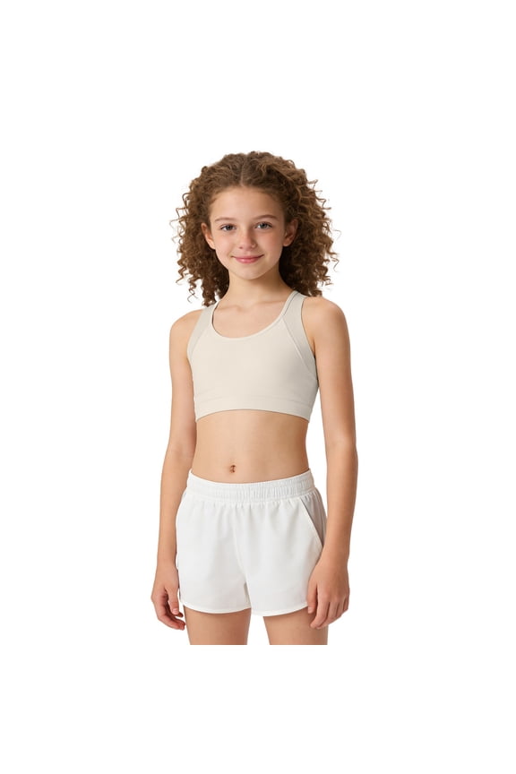 Girls Sports Bras Stretchy Breathable Soft Relaxed Fit Sports Seamless Bra Girls Casual Underwear Beige Size 17-18 Years