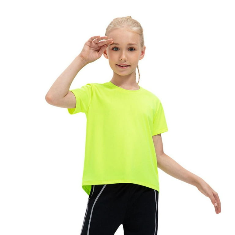 Girls Sports Shirts Active Dry Fit Athletic Performance Clothes Kids Teens Short Sleeve Loose Tees 5 12Y