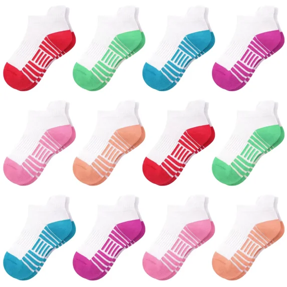 Girls' Sports Socks,12 Pairs Children's Breathable Cotton Socks for Kids 1-16 Years