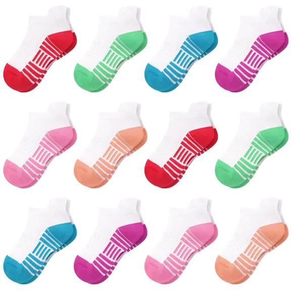 Girls' Sports Socks,12 Pairs Children's Breathable Cotton Socks for Kids 1-16 Years