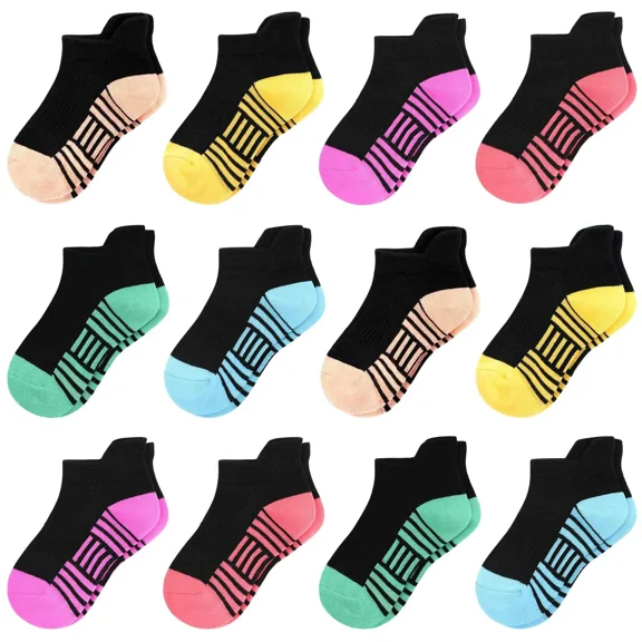 Girls' Sports Socks，12 Pairs Children's Breathable Cotton Socks for Kids 1-21 Years