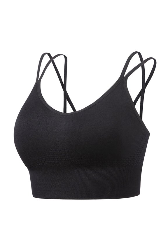 Girls Sports Underwear Sexy slanted Back Medium Support Pad Lace-up Yoga Underwear with detachable cups - black