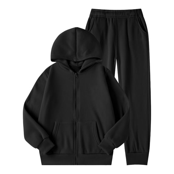 Girls' Sportswear Set - Girls Winter Outfits Lined Hoodie Pants Set For Kids Cozy Warm Pullover Tracksuit Casual Playwear Toddler Youth (Black,10y/140)
