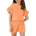 thumbnail image 1 of Girls Sporty Outfit Set, Breathable Ruffle Trim Tee and Matching Shorts, Active Wear for Running, Tennis, Summer Camp & Play,Orange,120, 1 of 2