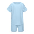 thumbnail image 1 of Girls Sporty Outfit Sets 2 Piece Round Neck Short Sleeve Top Shorts Girls Clothing Sets,Blue,Size 6 -7 Years, 1 of 8