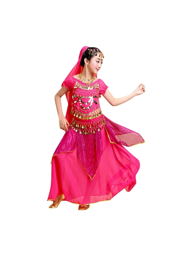 Girls Sporty Outfit Sets Belly Dance Sequin Dance Wear Carnival Scrubs for Women Set,Hot Pink,XL