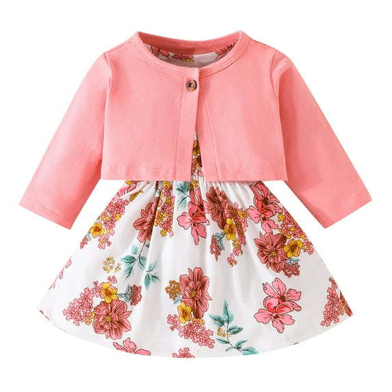 Girls Spring And Autumn Solid Color Long-Sleeved Top And Undershirt Floral Skirt Two-Piece Set.