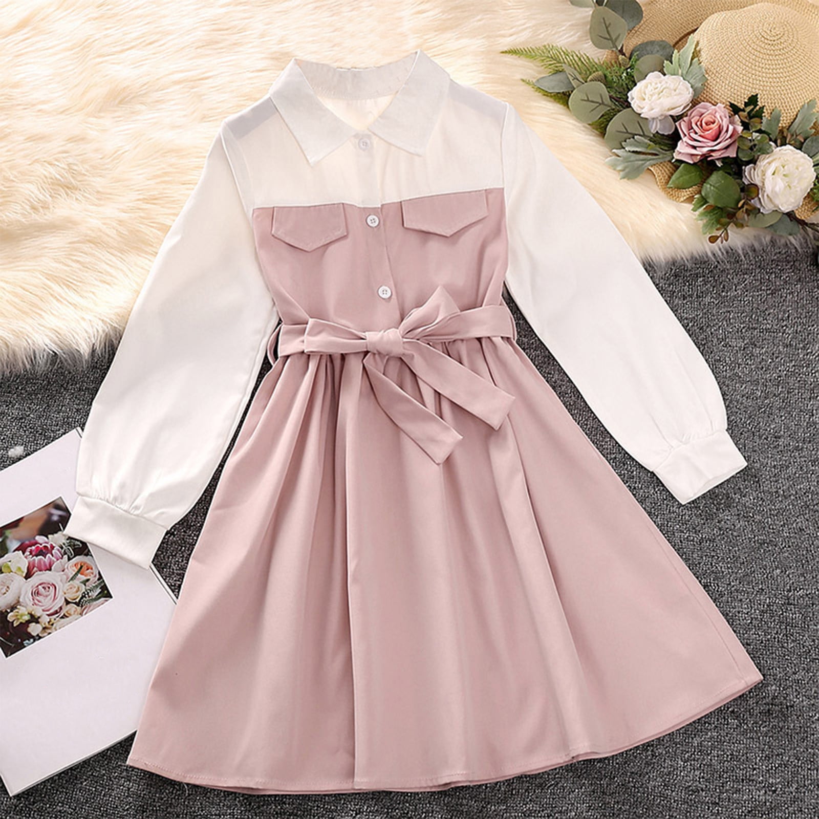 Long Sleeve New Korean Dress Styles Girls Spring Dress 2023 New Korean Style  Children's Clothing Long
