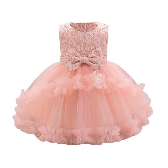 Girls Spring Dress Baby Sleeveless Solid Bowknot Sweet Dance Party Dress Girls' Dresses Pink 18-24 Months