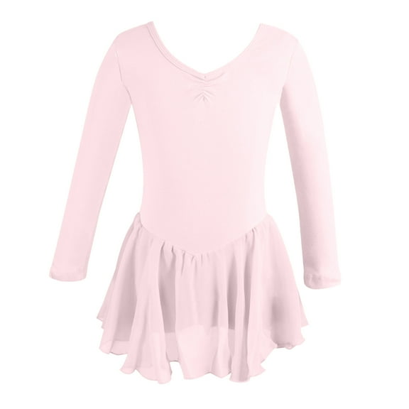Girls Spring Dress Ballet Dance Long Sleeve Chiffon See Through Tutu Skirted Leotards Dresses for Girls Pink 3-4 Years
