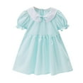 thumbnail image 1 of Girls Spring Dress Big Toddler Girl Short Sleeve Dresses Casual Loose Puff Sleeve Collared A-Line Flowy Beach Sundress for Spring Summer Dresses Size 2-6T New Blue 4T, 1 of 8