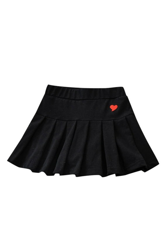 Girls Spring Dress Casual School High Waist Heart Mini Pleated Cheer Skater Skirt Girl Dresses Black 12-14Years