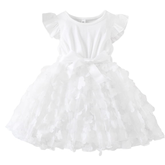 Girls Spring Dress Child Tulle Pageant Party Flowers Prints Bowknot Short Sleeve Gownes Tutu Dress For Girls Size 1-2T
