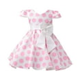 thumbnail image 1 of Girls Spring Dress Elegant Bow Belted Performance Gown Fly Sleeve Polka Dot Tutu Dress Dresses for Girls Pink 6-7 Years, 1 of 7
