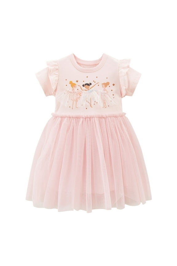 Girls Spring Dress Lace Summer Short Sleeve Tiered Swing Midi Casual Clothes