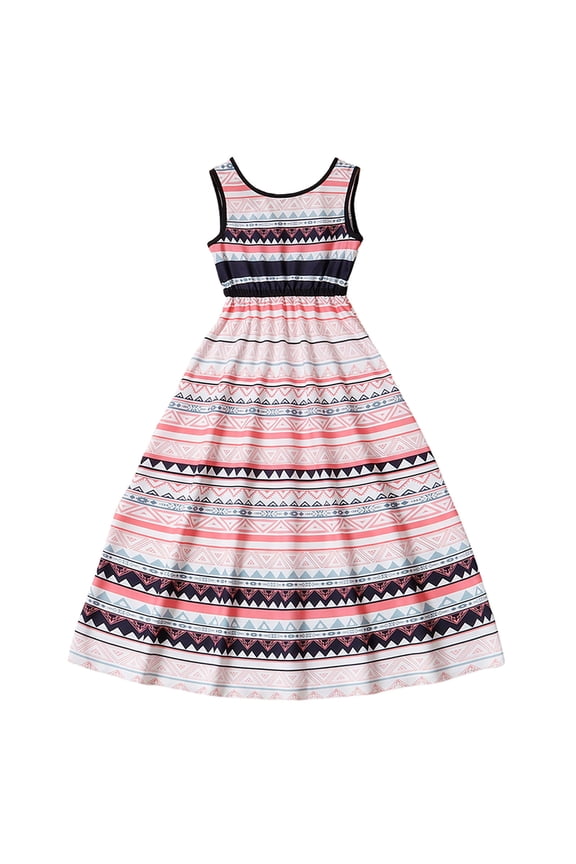 Girls Spring Dress Summer Casual Sleeveless Backless Tie Strap Striped Clothes