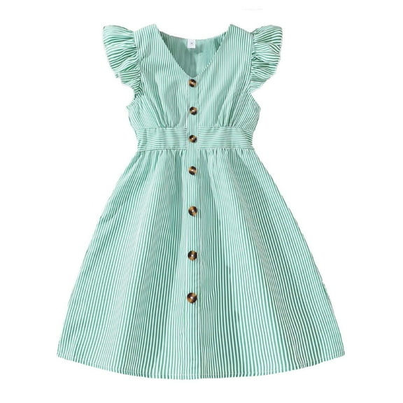 Girls Spring Dresses Size 10-12 Tween Dresses Girls Ruffle Trim Dress Solid Color A-line Swing Flared Button Down Casual Party Dress Green 8-9 Years