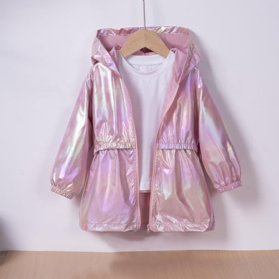 Girls Spring Lightweight Zip Up Hooded Thin Jacket Colorful Casual Outer Coat Pink 7-8 Years