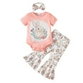 thumbnail image 1 of Girls Spring Outfits Girls Short Sleeve Rabbit Romper Bodysuit Heart Prints Pants Outfits Girl Clothes Light Pink 12 Months-18 Months, 1 of 1