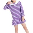 thumbnail image 1 of Girls Spring Striped Dress Long Sleeve Tshirt Dresses Ruffle Sailor Collar Casual Nautical Midi Dresses, Purple, 7 Years, 1 of 7