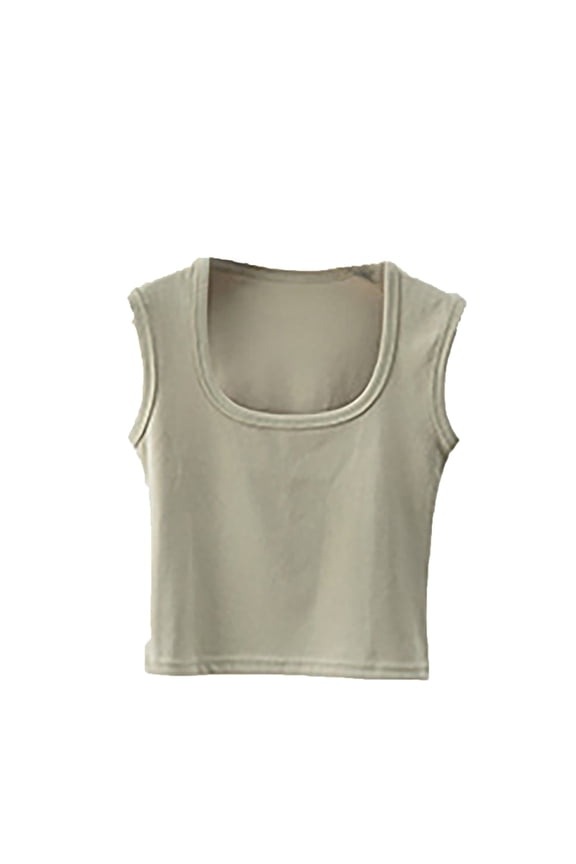 Girls Square Neck Cropped T-Shirt Short Sleeve Ribbed Knit Stretch Fit Soft Comfortable Casual Summer Daily Wear Bare Midriff Top Airplane Shoulder