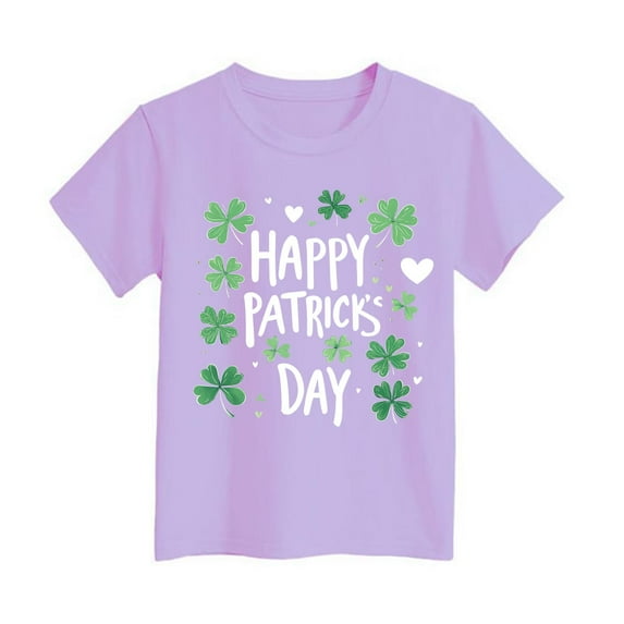 Girls St. Patrick S Day T-Shirt Round Neck Short Sleeve T Shirts Comfy Shamrock Print Kids Summer Clothing ,6-7 Years