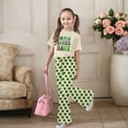 thumbnail image 1 of Girls St. Patrick’s Day Clover Print 2-Piece Summer Outfit – Short Sleeve Top & Flared Pants Set (7-13 Years), 1 of 3