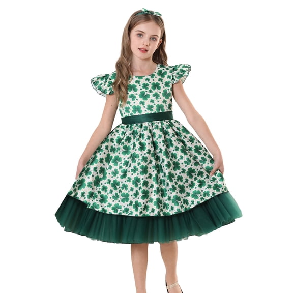 Girls St Patrick's Day Costume Dress Shamrock Princess Birthday Dress for 3-8 Year