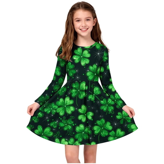 Girls St. Patrick's Day Dress Spring Boho Long Sleeve Shirred Smocked Tiered Party Dresses Navy 7-8 Years