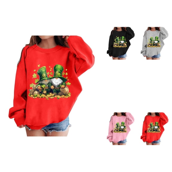Girls' St Patrick's Day Graphic Sweatshirt, Cute Green Print Drop Shoulder Crewneck Long Sleeve Pullover Top, Loose Fit Unisex Casual Fashion Kids' Top