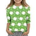 thumbnail image 1 of Girls St. Patrick's Day Shirts 3/4 Sleeve Crew Neck Print Pullover Tops Holiday Casual Loose Stylish T-Shirts (11 Years, Green-O), 1 of 6