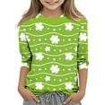 thumbnail image 1 of Girls St. Patrick's Day Shirts 3/4 Sleeve Crew Neck Print Pullover Tops Holiday Casual Loose Stylish T-Shirts (11 Years, Mint Green-K), 1 of 6