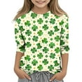 thumbnail image 1 of Girls St. Patrick's Day Shirts 3/4 Sleeve Crew Neck Print Pullover Tops Holiday Casual Loose Stylish T-Shirts (3 Years, Mint Green-H), 1 of 6