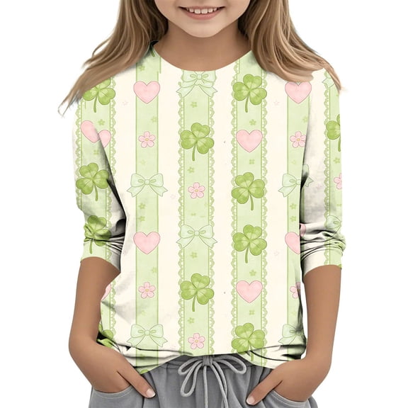 Girls St. Patrick's Day Shirts 3/4 Sleeve Crew Neck Print Pullover Tops Holiday Casual Loose Stylish T-Shirts (3 Years, Mint Green-J)