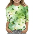 thumbnail image 1 of Girls St. Patrick's Day Shirts 3/4 Sleeve Crew Neck Print Pullover Tops Holiday Casual Loose Stylish T-Shirts (4 Years, Mint Green-B), 1 of 6