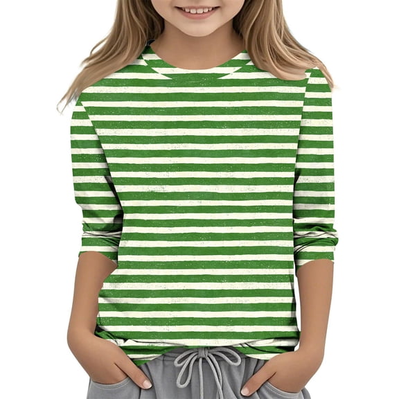 Girls St. Patrick's Day Shirts 3/4 Sleeve Crew Neck Print Pullover Tops Holiday Casual Loose Stylish T-Shirts (7 Years, Green-K)