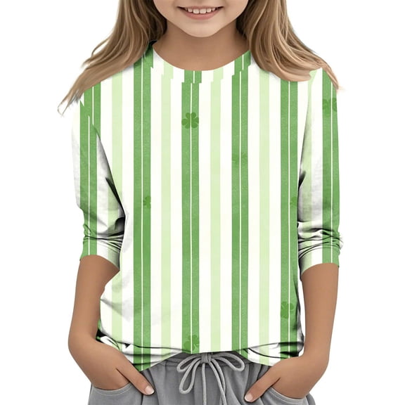 Girls St. Patrick's Day Shirts 3/4 Sleeve Crew Neck Print Pullover Tops Holiday Casual Loose Stylish T-Shirts (9 Years, Mint Green-N)