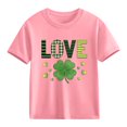 thumbnail image 1 of Girls St. Patrick's Day T-Shirt Pink Shamrock Love Kids Short Sleeve Shirt Cotton Crewneck Holiday Top,Size 3 T, 1 of 9