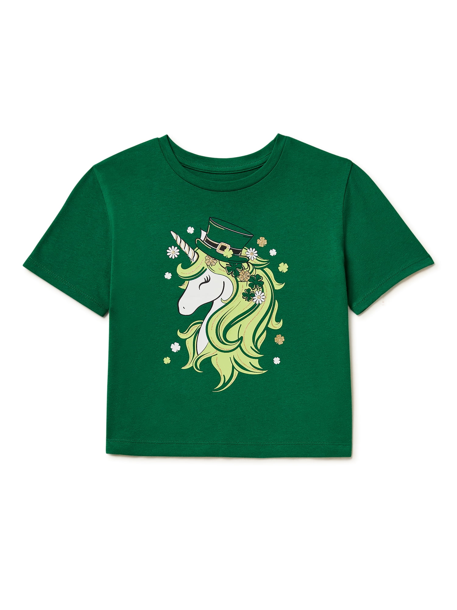 Girls Patrick's Day Unicorn Graphic Tee with Short Sleeves