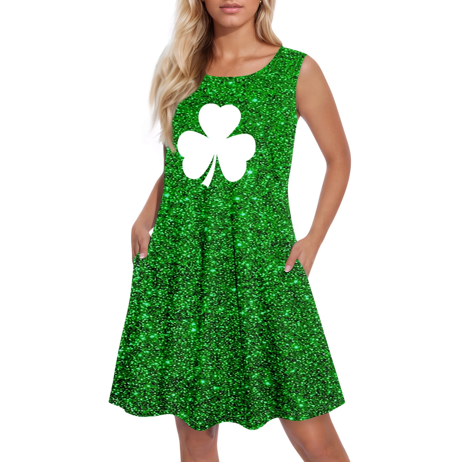 Ollie Jay Girls Classic Twirl Dress - Green St. Patrick's Day Shamrocks main image 0