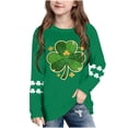 thumbnail image 1 of Girls St Patricks Day Long Sleeve Shirt Kids Shamrock Raglan Tee Four Leaf Clover Print Soft Casual Holiday Top Green,Size 3 T, 1 of 5