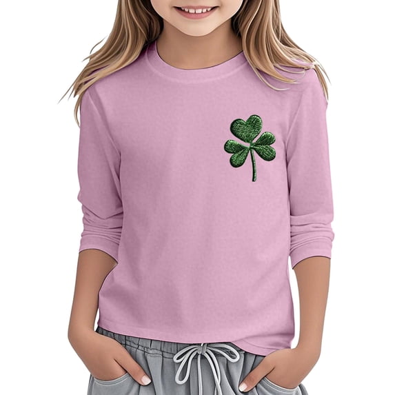 Girls St Patricks Day Print Three Quarter Sleeve Top For Kids Holiday Festive Party Wear Irish Green Pullover Hoodie 3-14Y