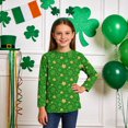thumbnail image 1 of Girls St Patricks Day Shirt 3/4 Sleeve Round Neck Multicolor Shamrock Print Holiday Festival Wear for Kids Little Big Girl,Size 7 T, 1 of 6