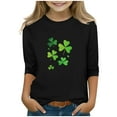 thumbnail image 1 of Girls St Patricks Day Shirt Black 3/4 Sleeve Clover Graphic Tee for Kids Girls 4-12 Years Soft Stretch Polyester Spandex Casual Lucky Clover T-Shirt,Size 3-4T, 1 of 4