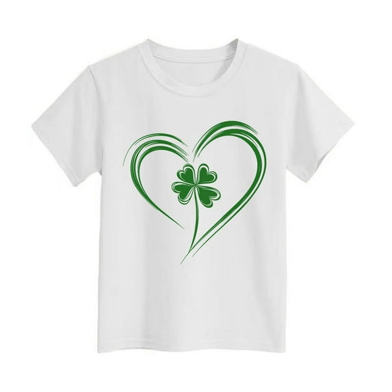 Girls St Patricks Day Shirt Funny Shamrock Short Sleeve T Shirt Top Irish Sweatshirt Shirt Trendy Clothes for Girls Size White,8-9 Years