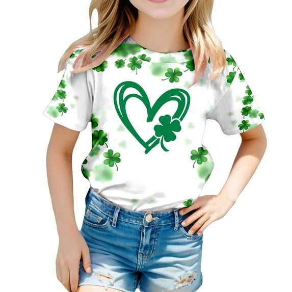 Girls St Patricks Day Shirt Funny Shamrock Trendy Short Sleeve T Shirt Top Irish Sweatshirt Shirt Tee for Boys & Girls Green,4-5 Years