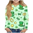 thumbnail image 1 of Girls St Patricks Day Shirt Long Sleeve Mint Green Shamrock Leprechaun Print Tee Top for Kids 3T-14,Size 5-6 T, 1 of 4